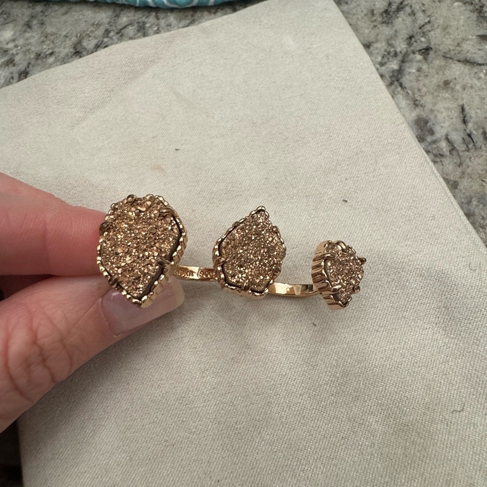 Kendra Scott Rose gold drusy two finger Ring